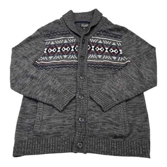 Retrofit Sweater Mens XXL Gray Geometric Collared Cardigan Dark Academia Preppy - Picture 1 of 5